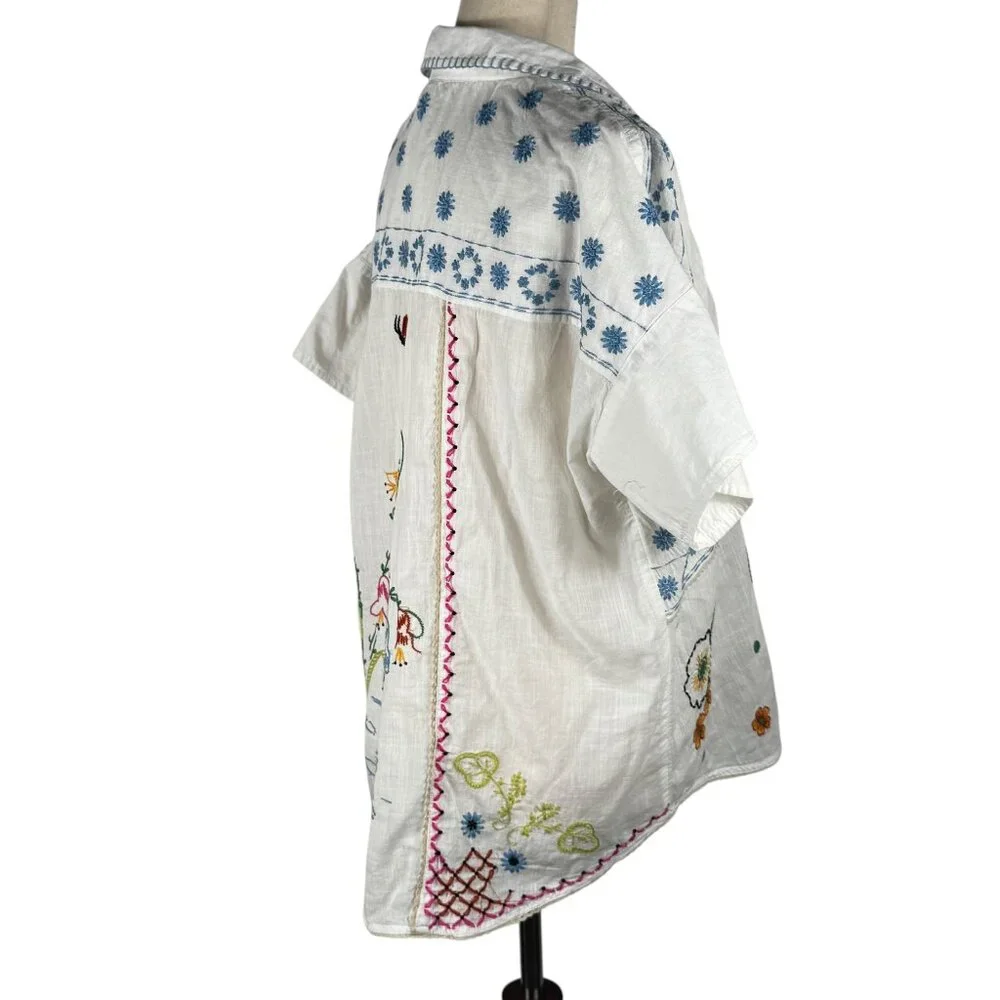 Pilcro Anthropologie Cotton Relaxed Fit Embroidered Blouse Size Medium - Picture 4 of 16